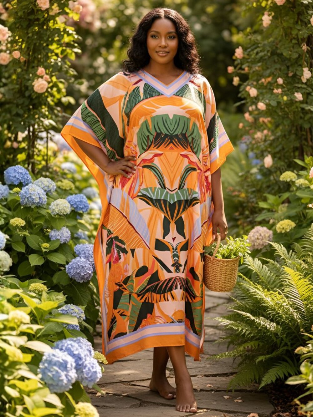 Women Plus Size Cover Up Polyester Caftan Maxi Dress Stylish Loose Long Moo Moos